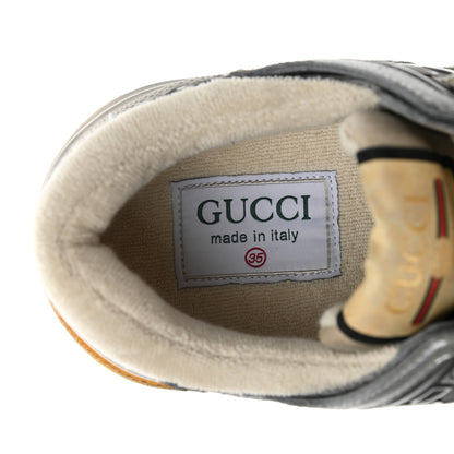 Gucci Metallic Calfskin Suede Womens Ultrapace Sneakers 35 Silver Oatmeal 7 of 9