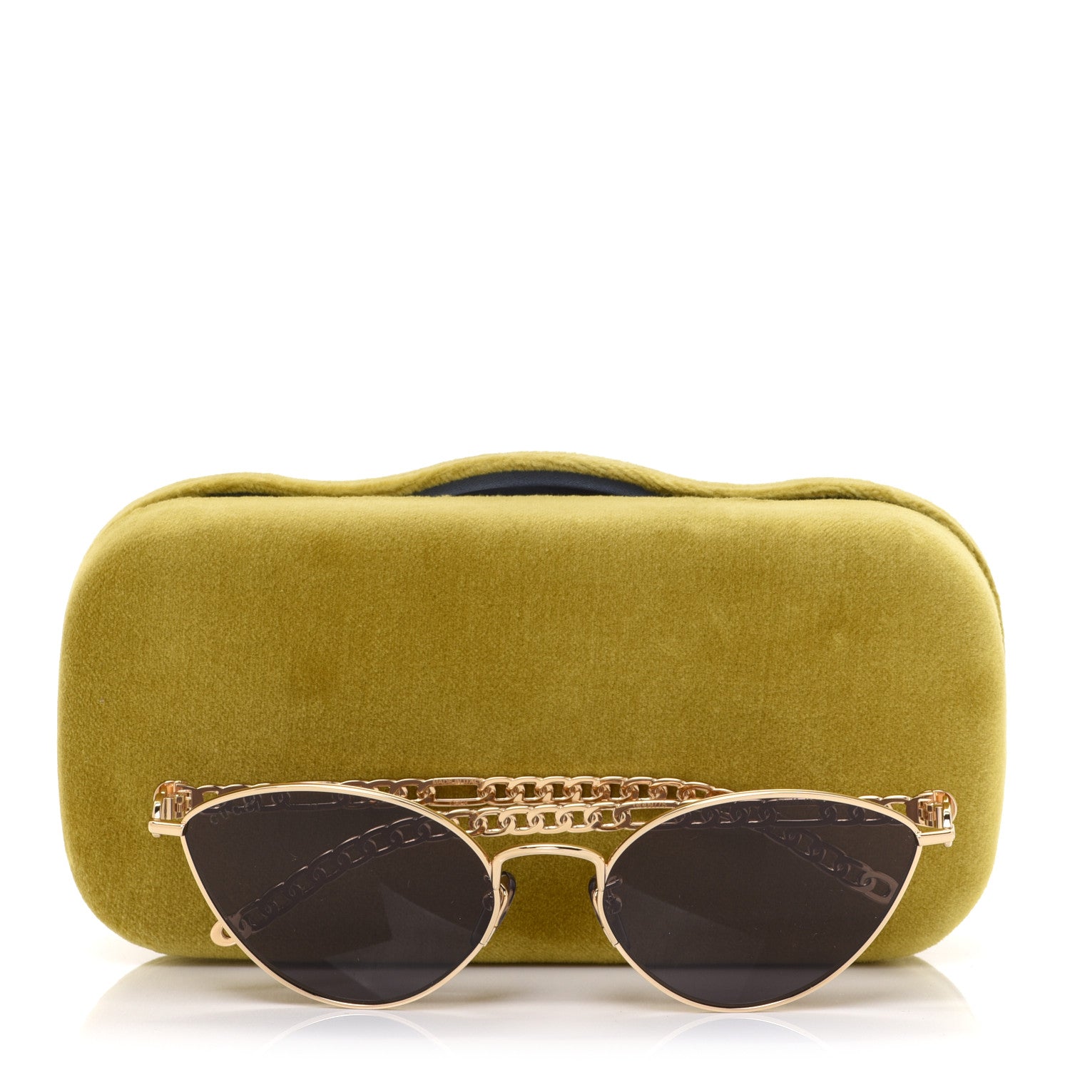 Gucci Metal Chain Cat Eye GG0977S Sunglasses Gold Grey 9 of 12