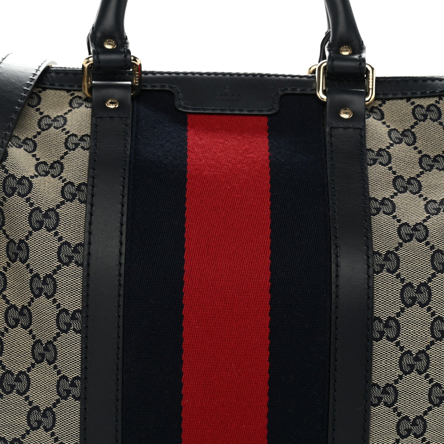 Gucci Monogram Selleria Calfskin Vintage Web Medium Boston Beige Blue 7 of 9