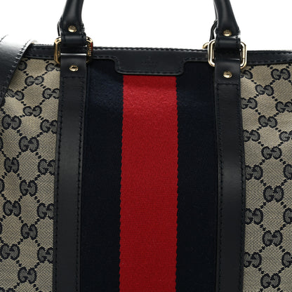 Gucci Monogram Selleria Calfskin Vintage Web Medium Boston Beige Blue 7 of 9