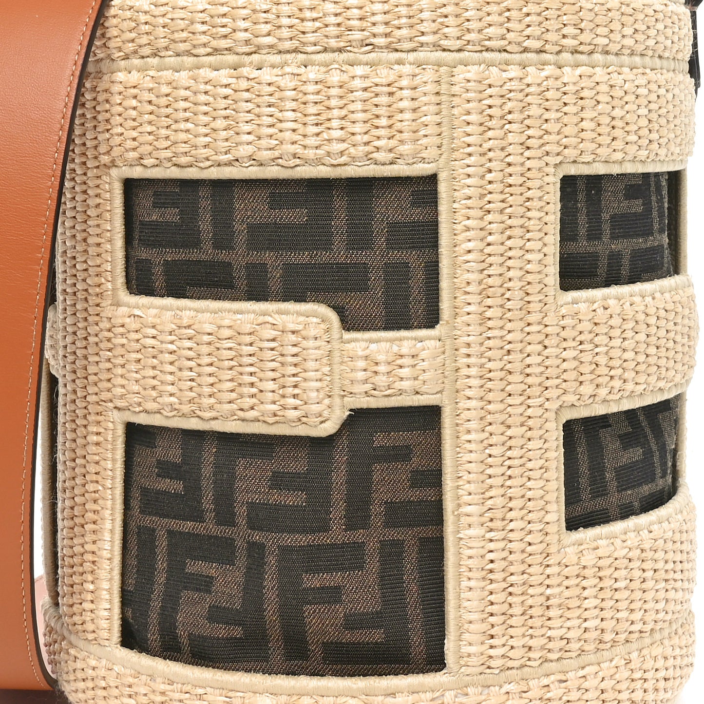 Paglia Chicco Riso Fabric Jacquard FF 1974 Vitello Grace Mini Step Out Bucket Bag Alchemy Tabacco Brandy