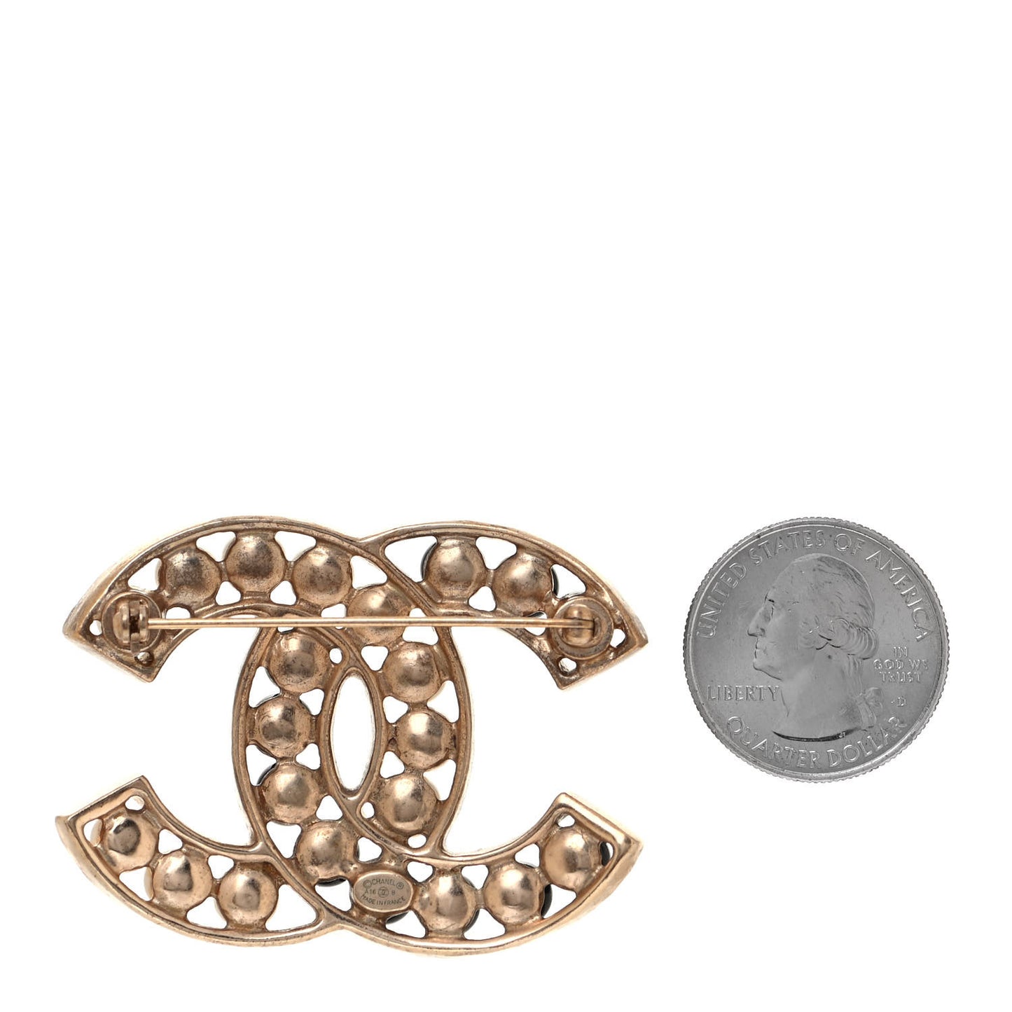 Pearl CC Brooch Gold Black