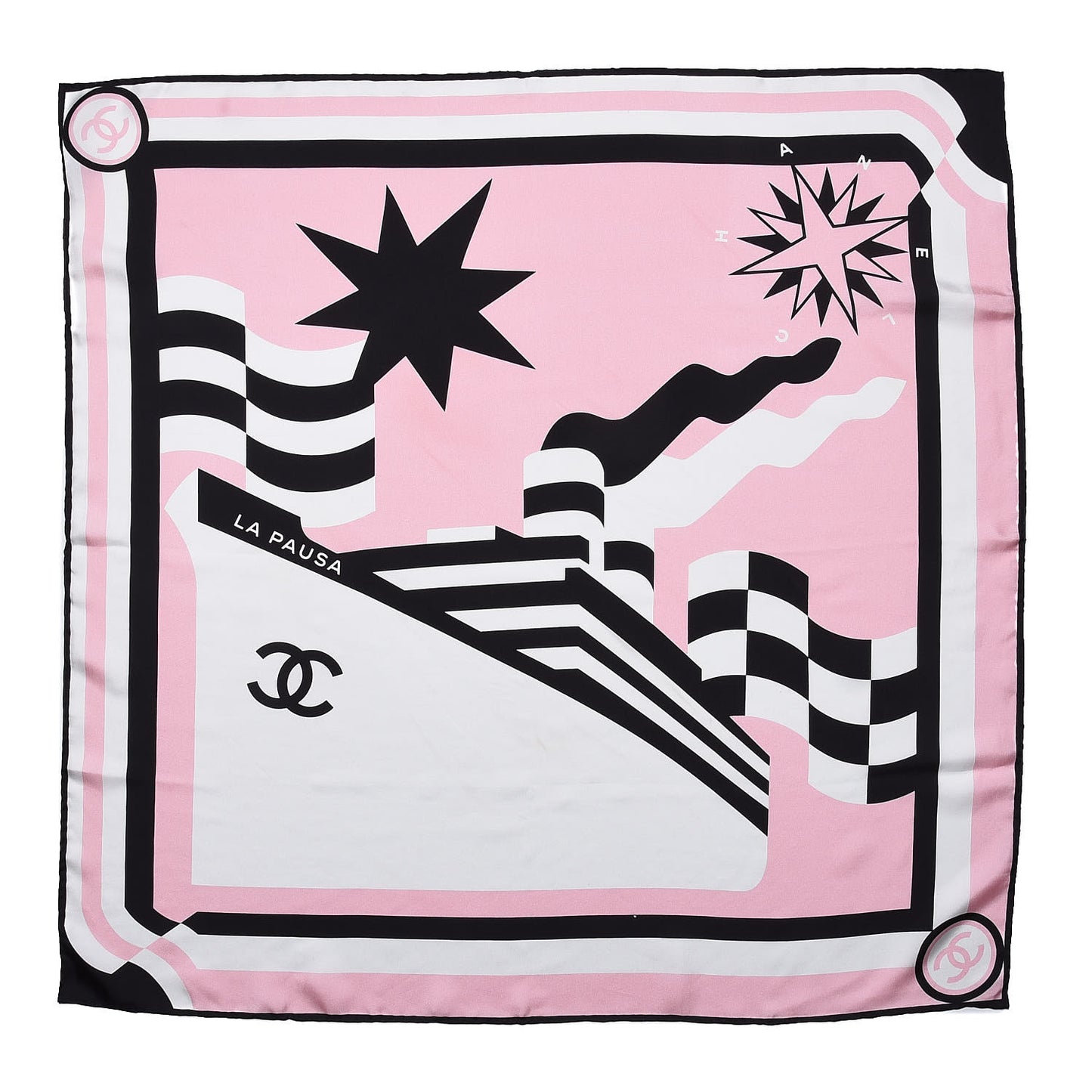 Silk CC La Pausa Square Scarf Black Pink