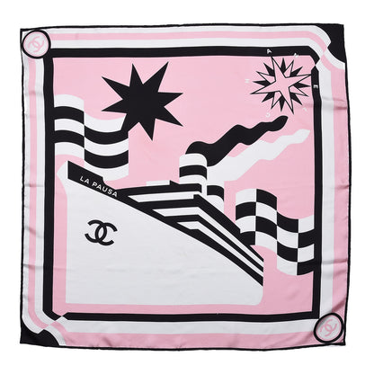 Chanel Silk CC La Pausa Square Scarf Black Pink 1 of 8