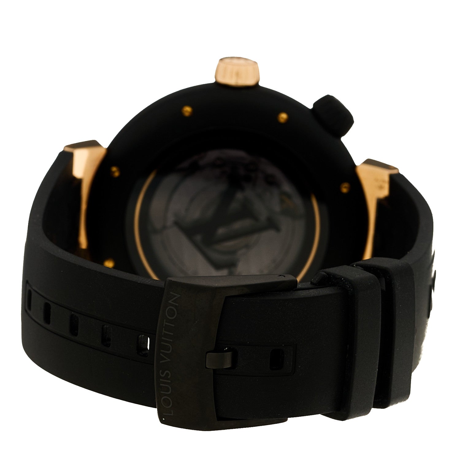 Louis Vuitton Stainless Steel 18K Rose Gold Rubber 44mm Tambour