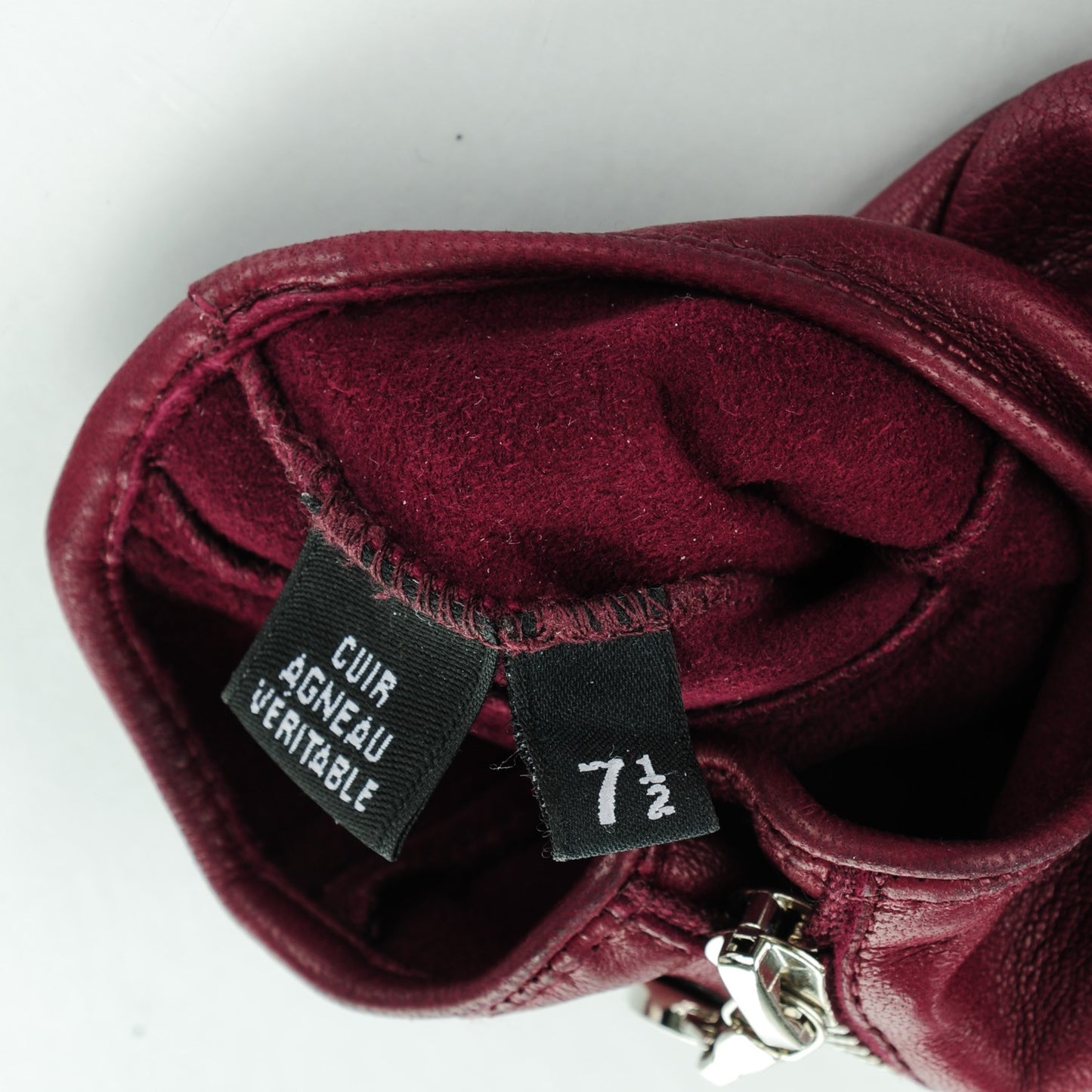 Lambskin Perforated Zipped CC Fingerless Gloves 7.5 Burgundy