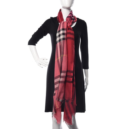Burberry Wool Silk Gauze Ombre Giant Check Scarf Coral Pink 2 of 4