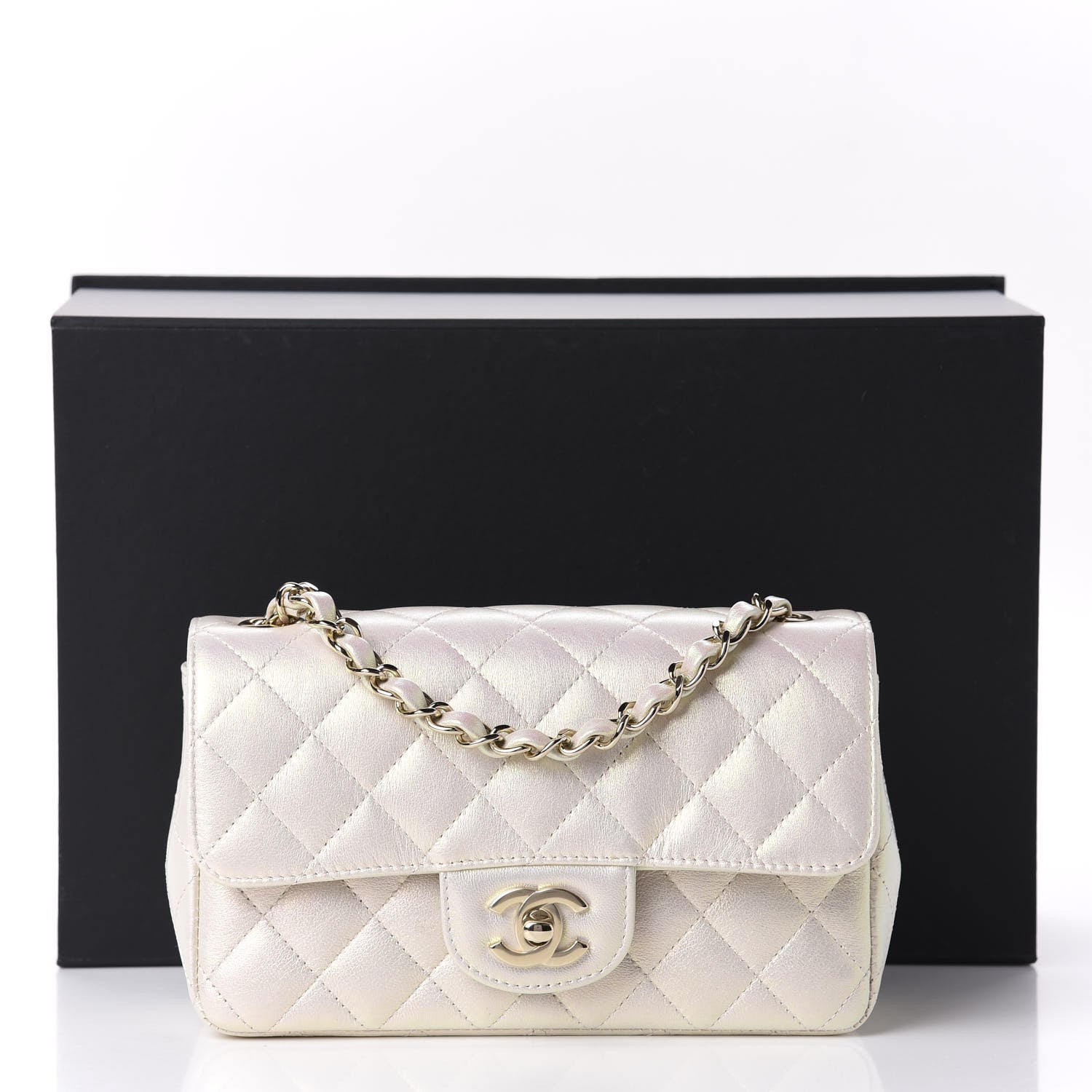 Chanel Iridescent Lambskin Quilted Mini Rectangular Flap Ivory 11 of 11