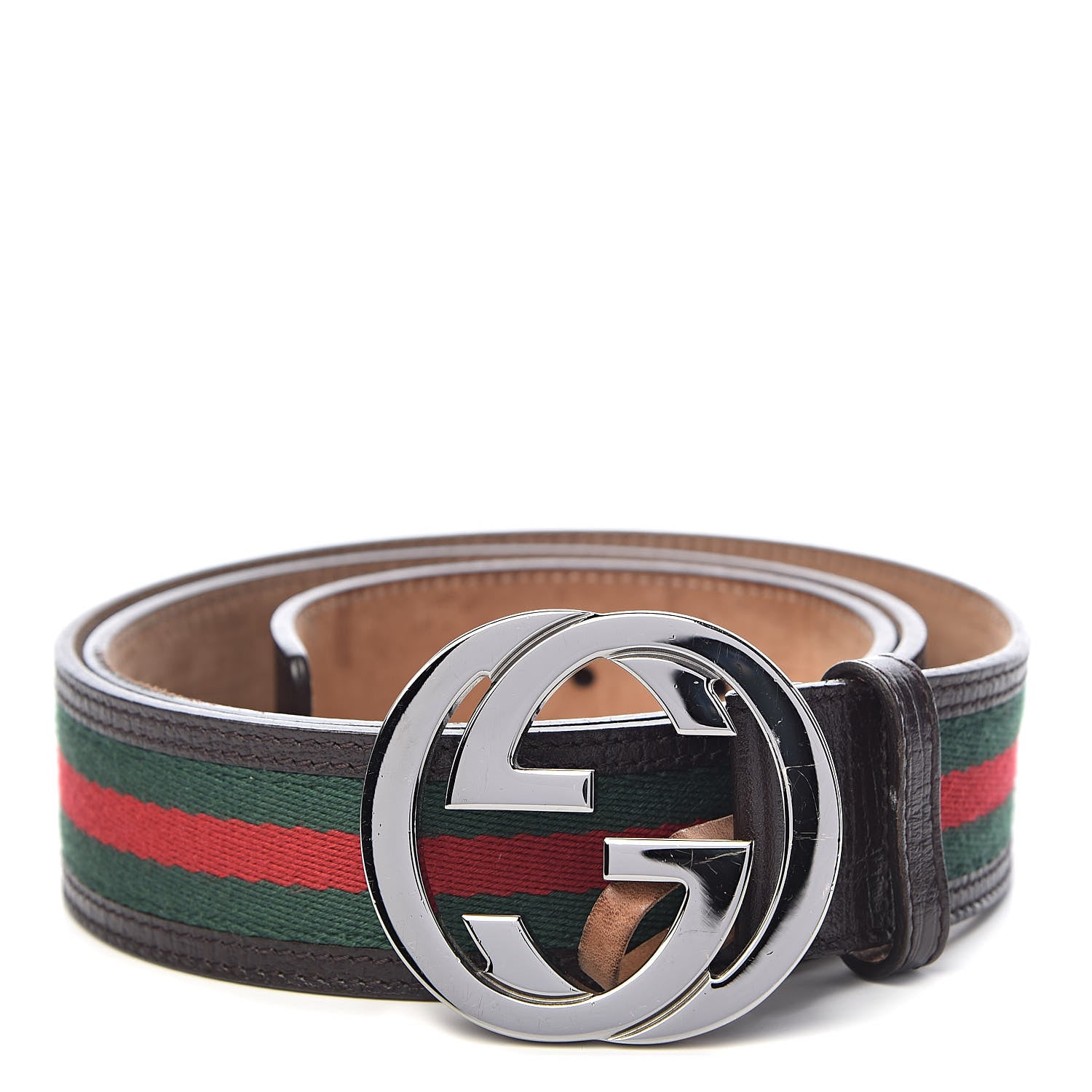 Gucci Calfskin Web Interlocking G Belt 100 40 Dark Brown 1 of 8