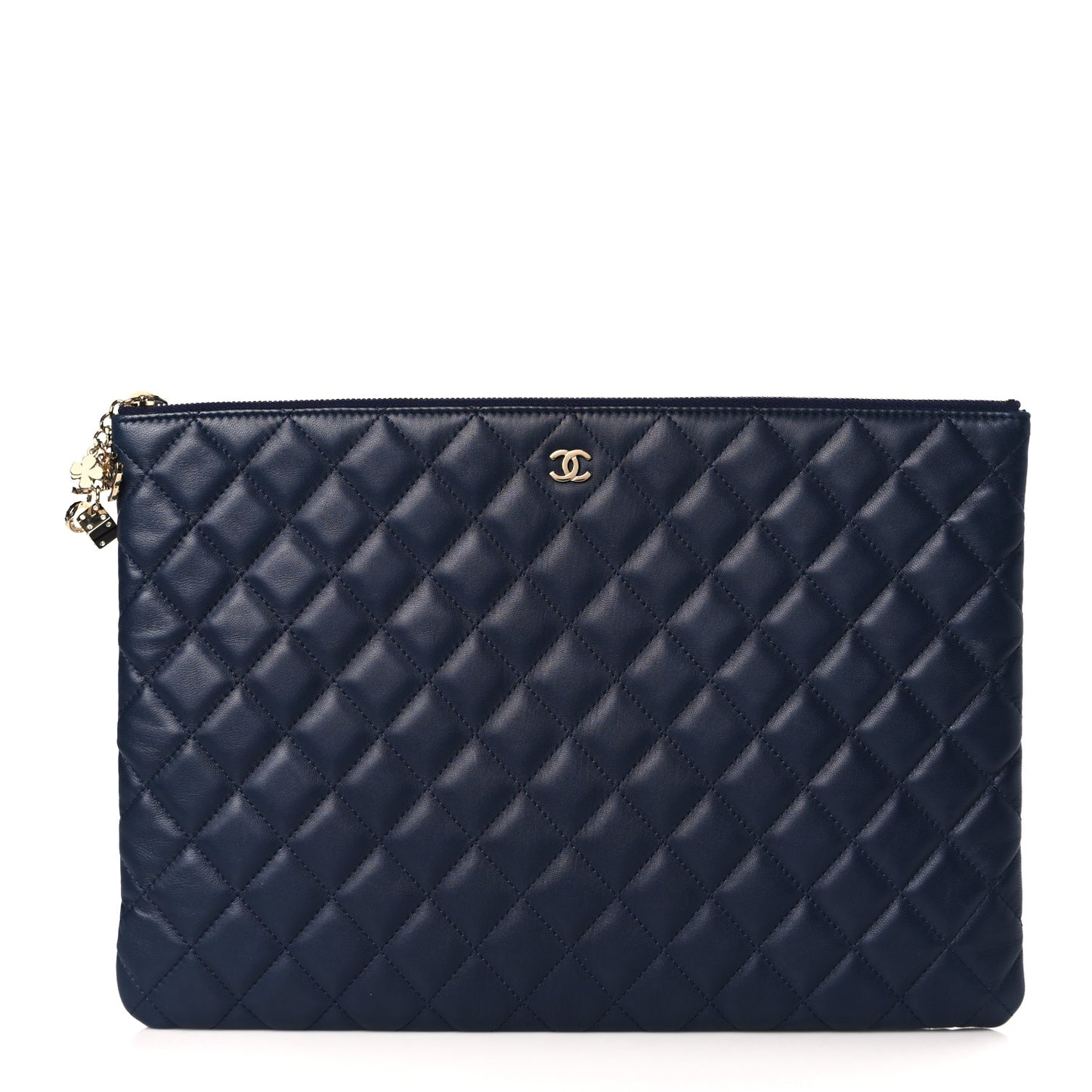 Lambskin Quilted Casino Beauty CC Cosmetic Case Navy