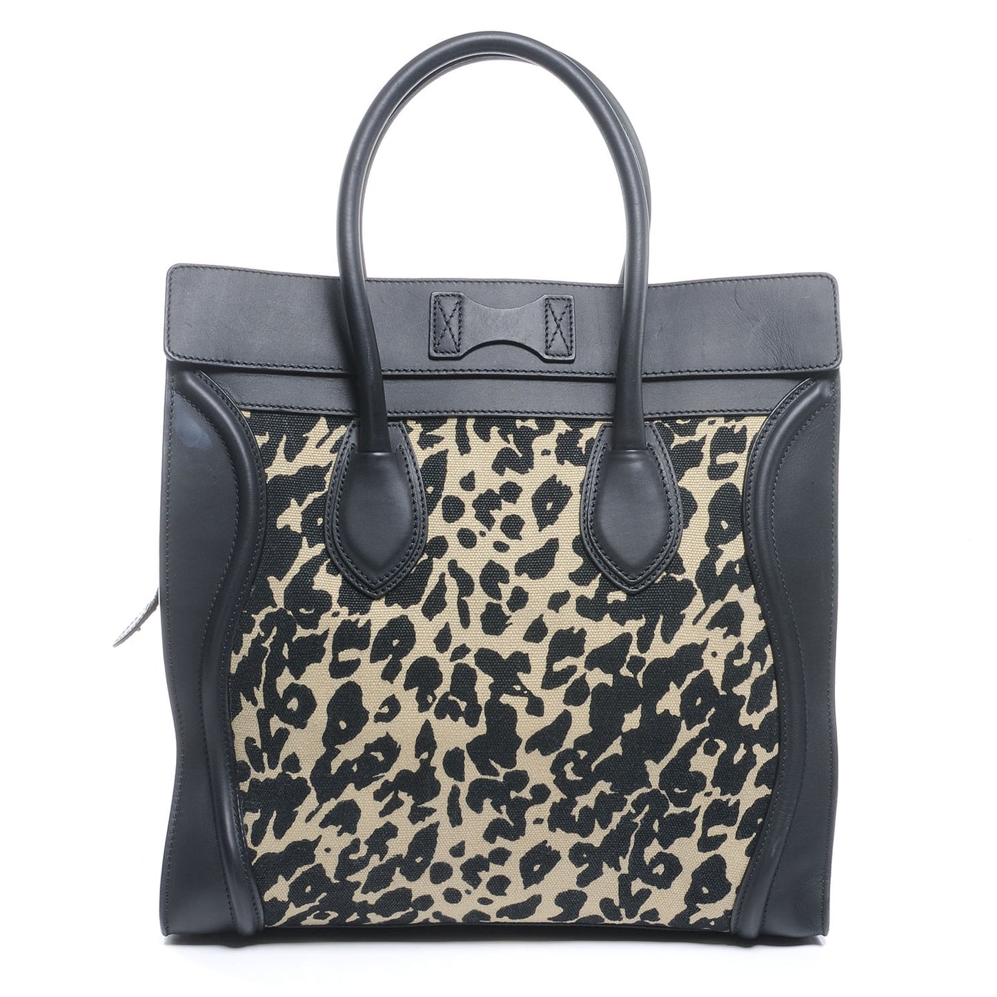 Linen Smooth Calfskin Leopard Print Medium Luggage Black
