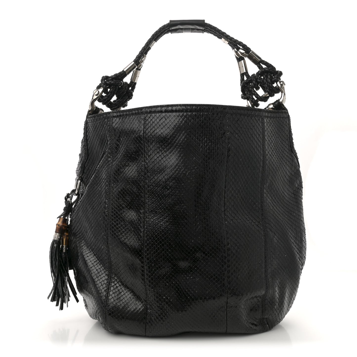 Snakeskin Large Techno Horsebit Hobo Black