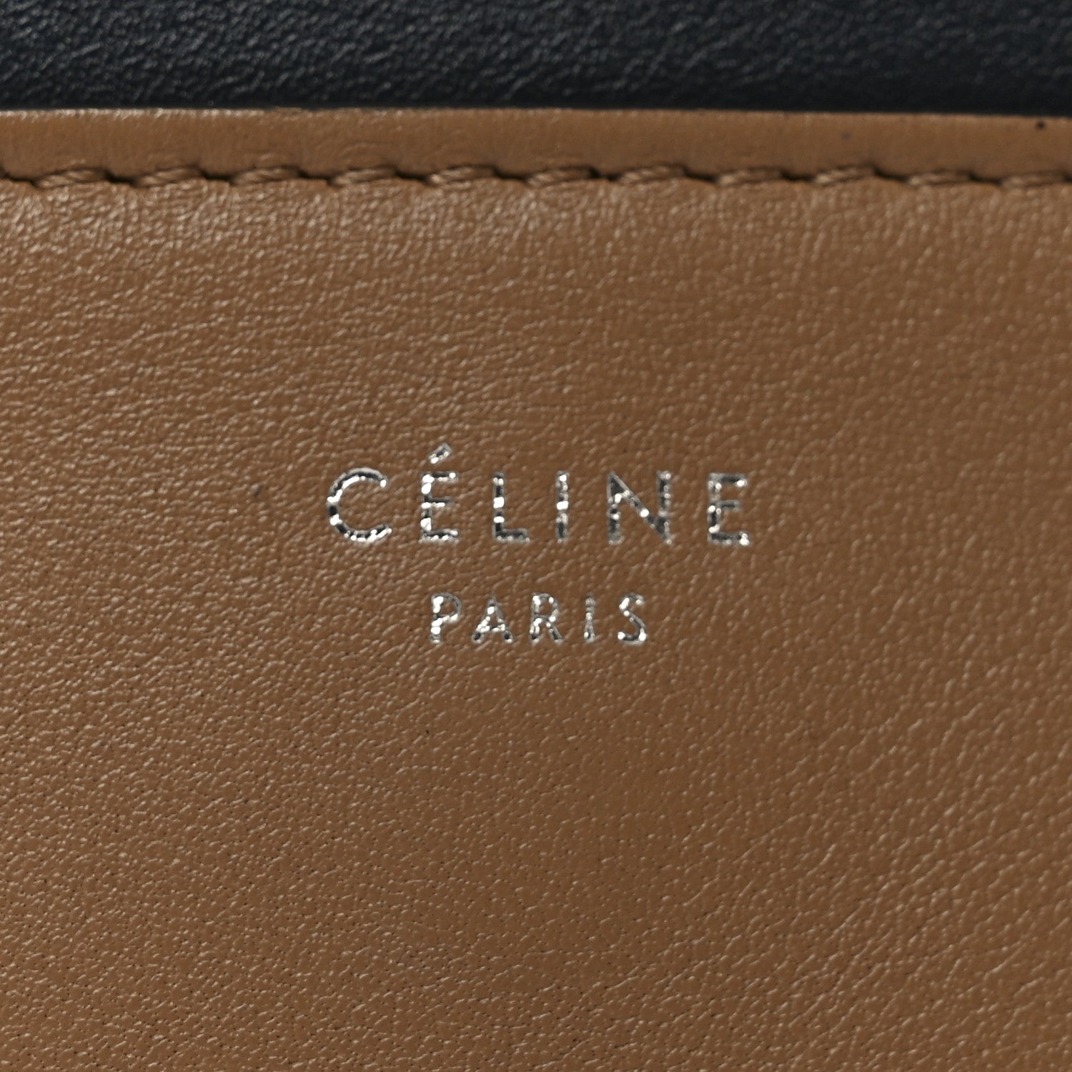 Celine Shiny Smooth Calfskin Medium Frame Shoulder Bag Tan Navy 6 of 10