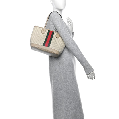 Gucci GG Supreme Monogram Textured Dollar Calfskin Web Small Ophidia Tote Beige Mystic White Oatmeal 2 of 11