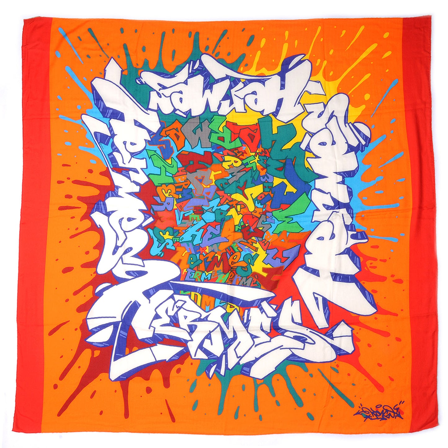 Silk Cashmere Graff Graffiti Shawl 140 Orange