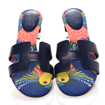 Hermes Calfskin Oasis Sandals 39.5 Bleu Indigo 5 of 11