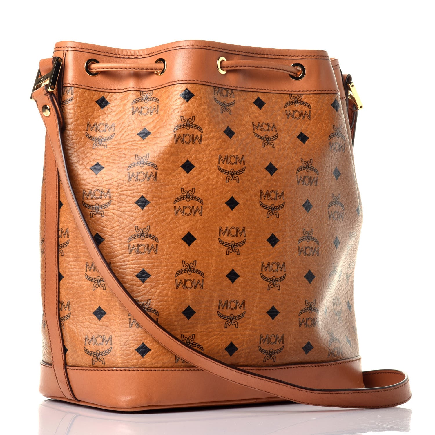 MCM Visetos Small Heritage Drawstring Bucket Bag Cognac 3 of 8