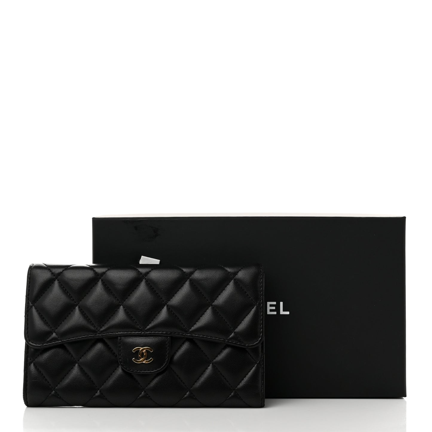 Lambskin Quilted Large Flap Wallet Black