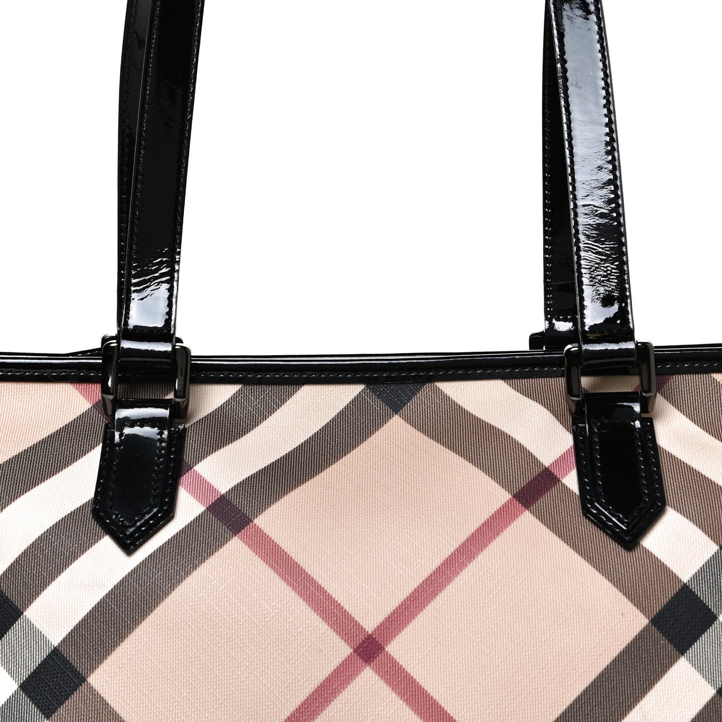 Patent Trim Nova Check Shopper Tote Black