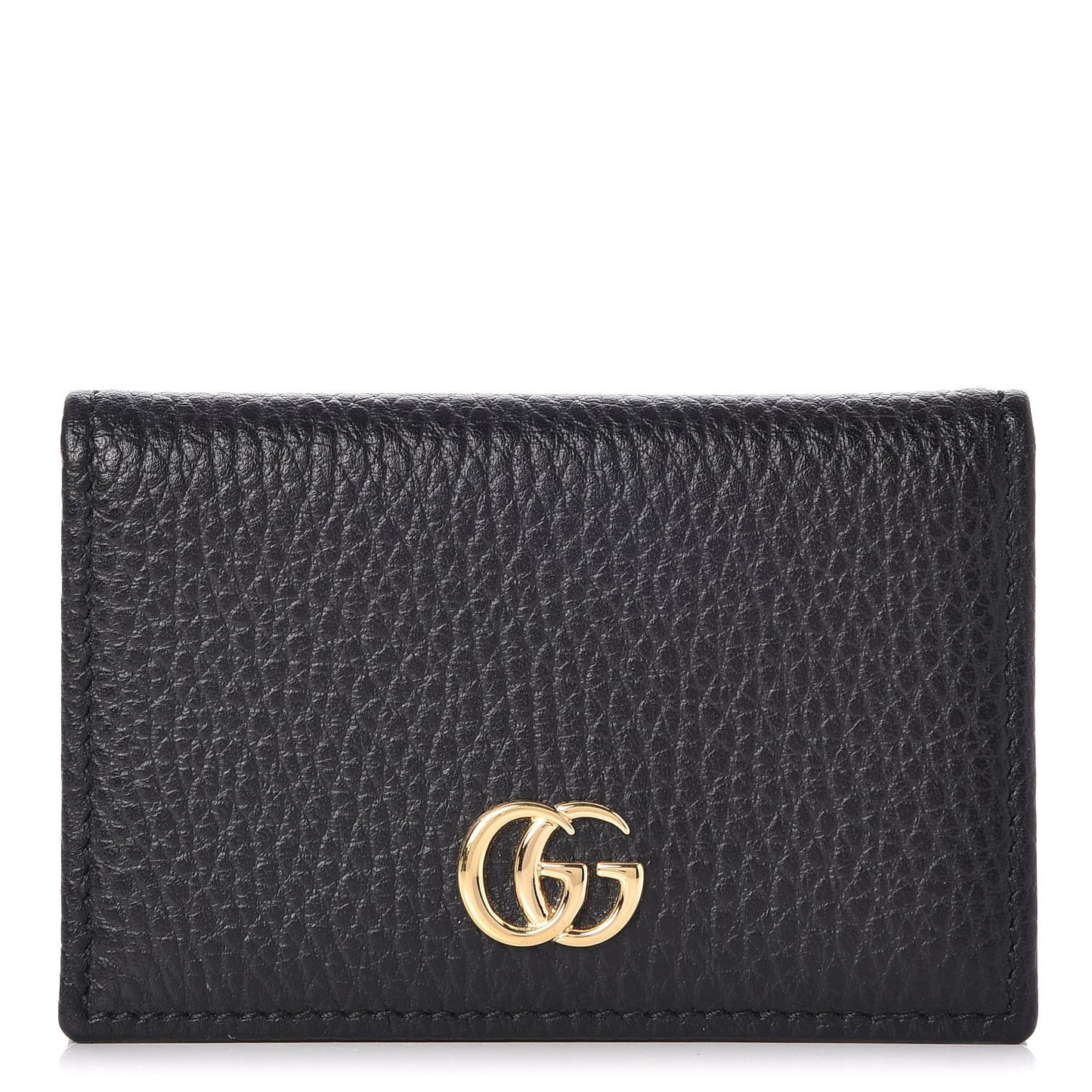 Pebbled Calfskin GG Marmont Card Case Black