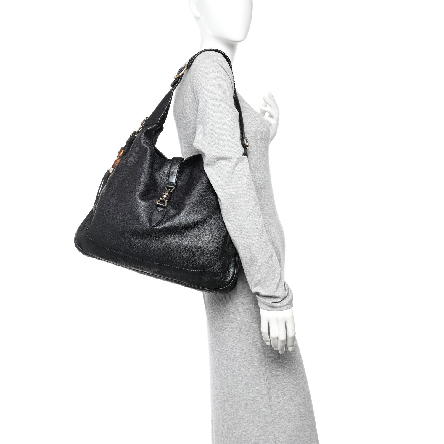 Gucci Pebbled Calfskin Medium New Jackie Shoulder Bag Black