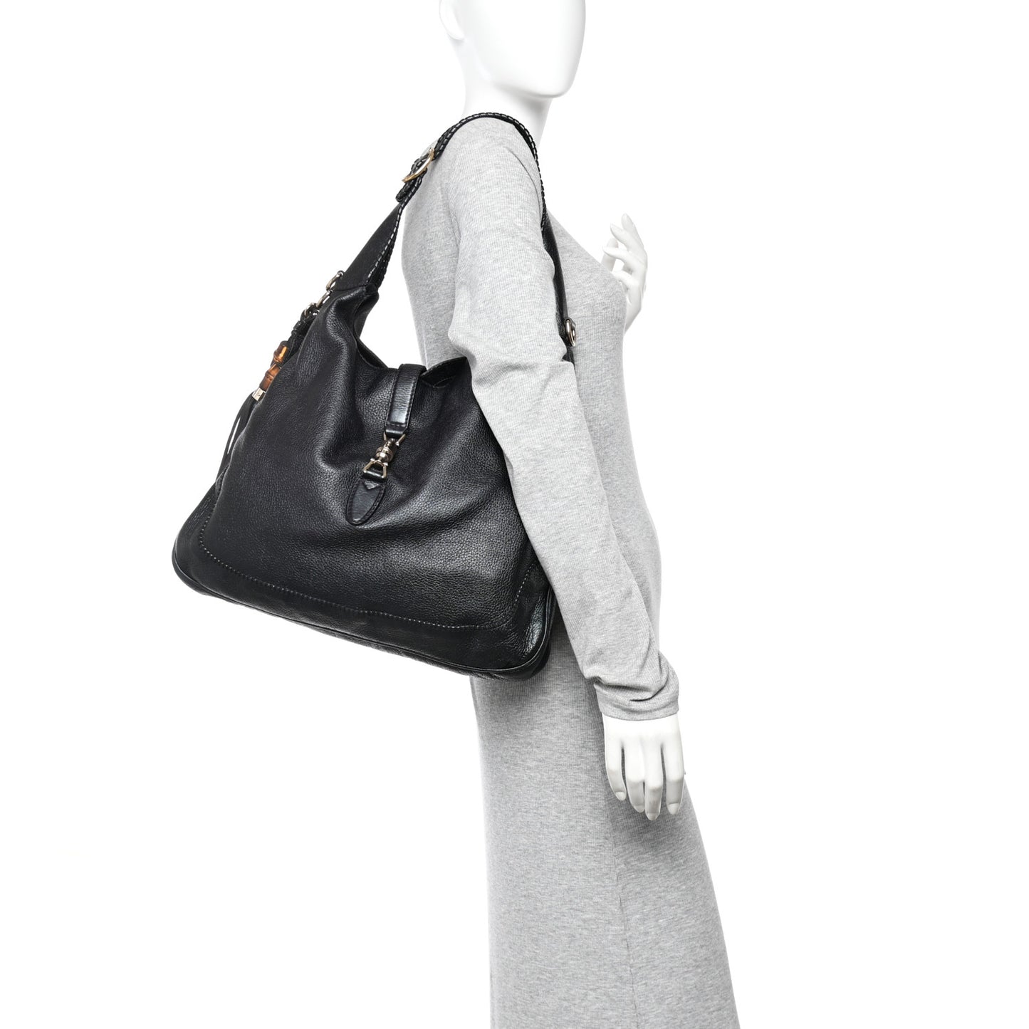 Pebbled Calfskin Medium New Jackie Shoulder Bag Black