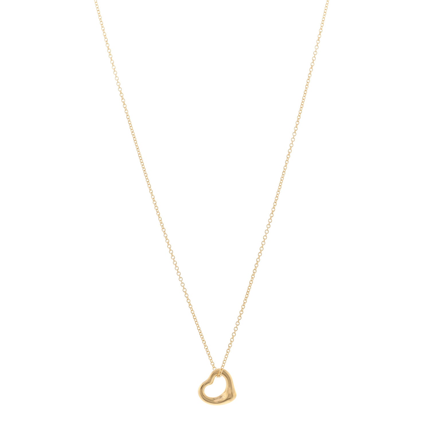 Tiffany 18K Yellow Gold 11mm Elsa Peretti Open Heart Pendant Necklace 1 of 5