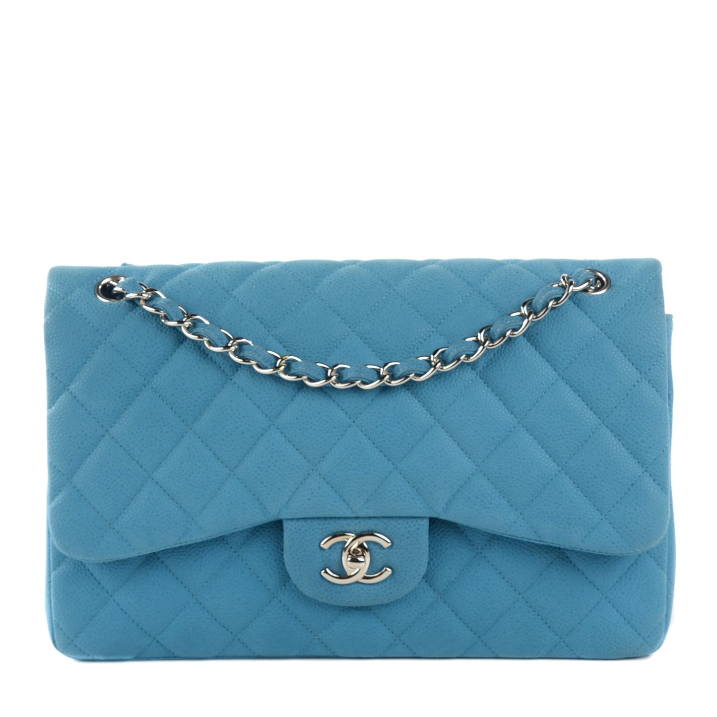 Iridescent Caviar Jumbo Double Flap Blue