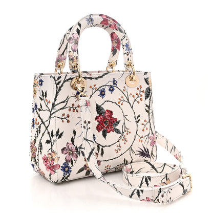 Christian Dior Calfskin Rosa Mutabilis Embroidered Medium Lady Dior White Multicolor 3 of 10