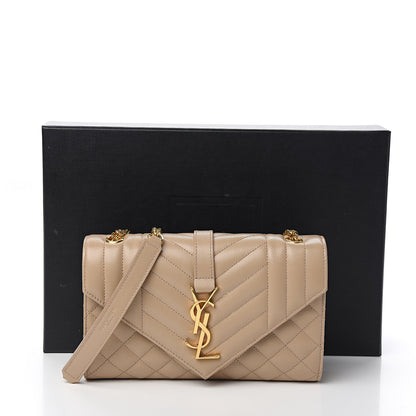 Saint Laurent Grain De Poudre Textured Mixed Matelasse Triquilt Small Monogram Satchel Dark Beige 9 of 9