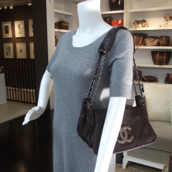 Leather Diamond Stitch Flap Brown