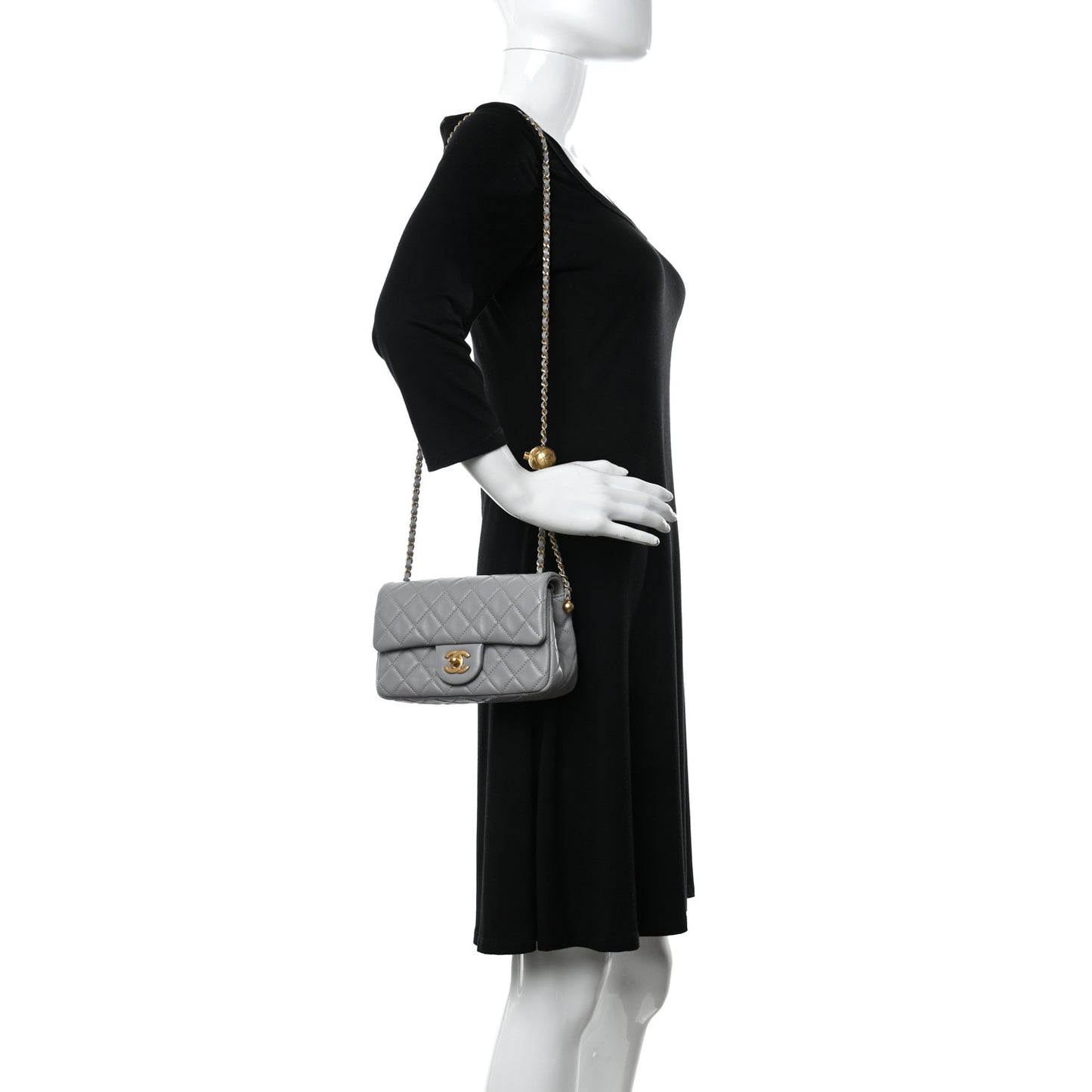 Lambskin Quilted Mini Rectangular Pearl Crush Flap Grey