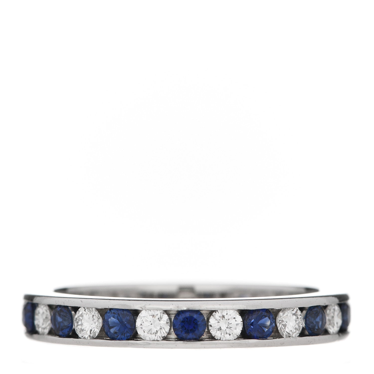 Tiffany Platinum Diamond Blue Sapphire Eternity Band Ring 54 7 2 of 4