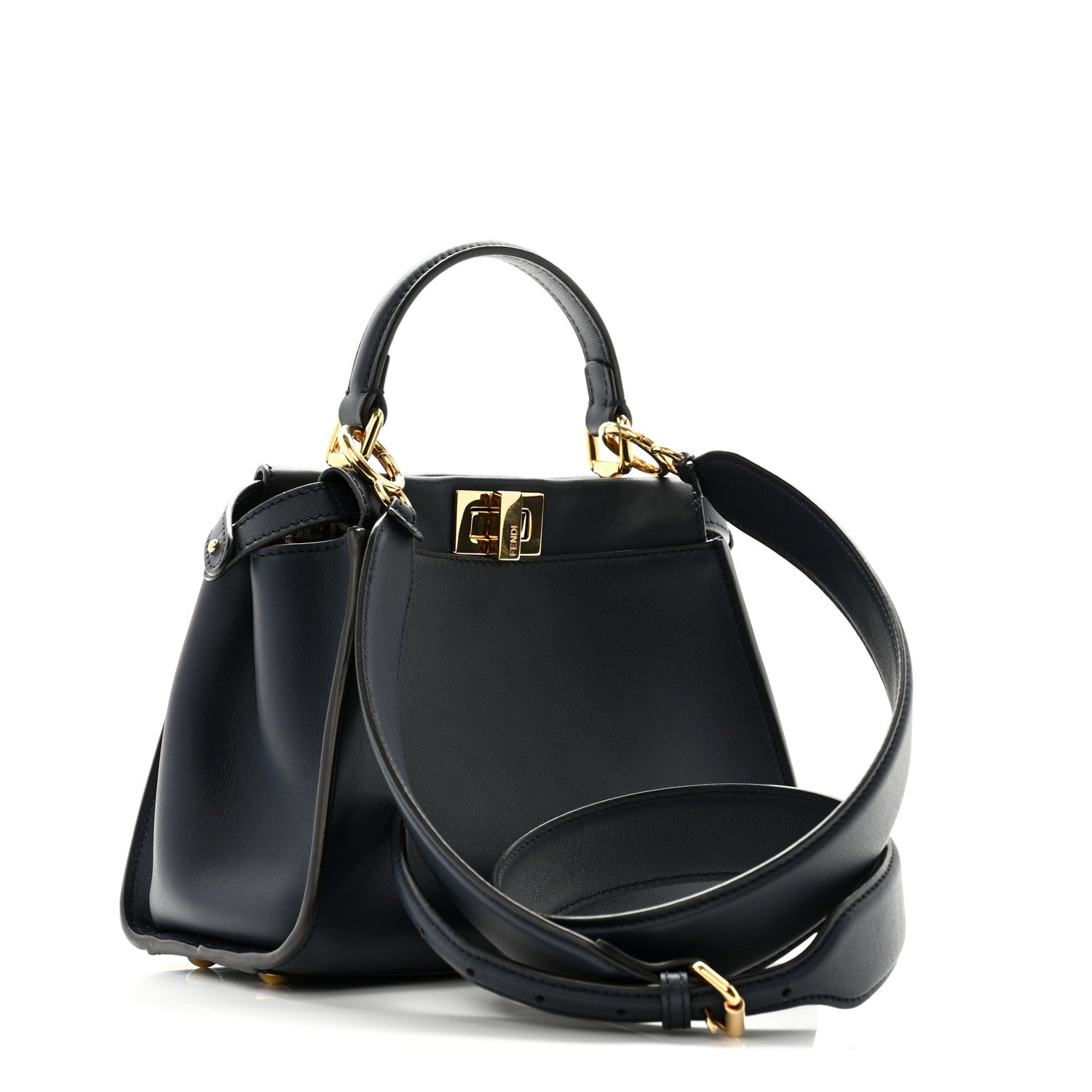 Fendi Vitello Seta Suede FF Mini Peekaboo Iconic Satchel Midnight Miel 3 of 14