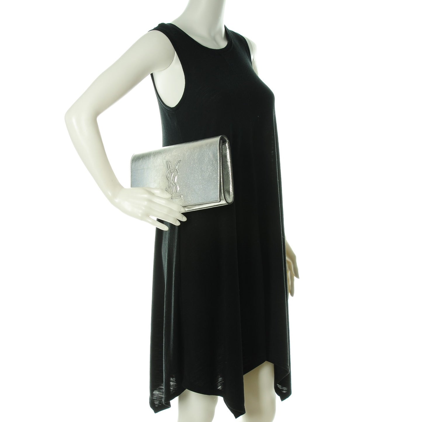 Metallic Calfskin Monogram Large Belle De Jour Clutch Silver