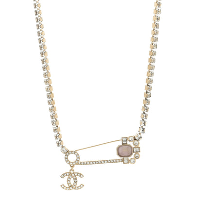 Chanel Crystal Pin Necklace Gold Pink 1 of 4