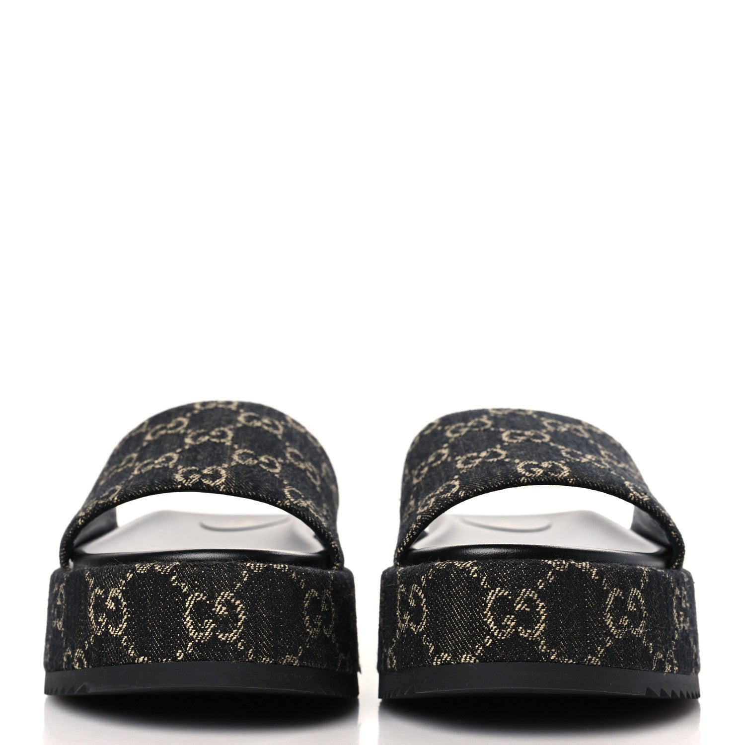 Gucci Jacquard Black Denim GG Monogram Angelina Platform 55mm Slide Sandals 40 Black Ivory 2 of 9