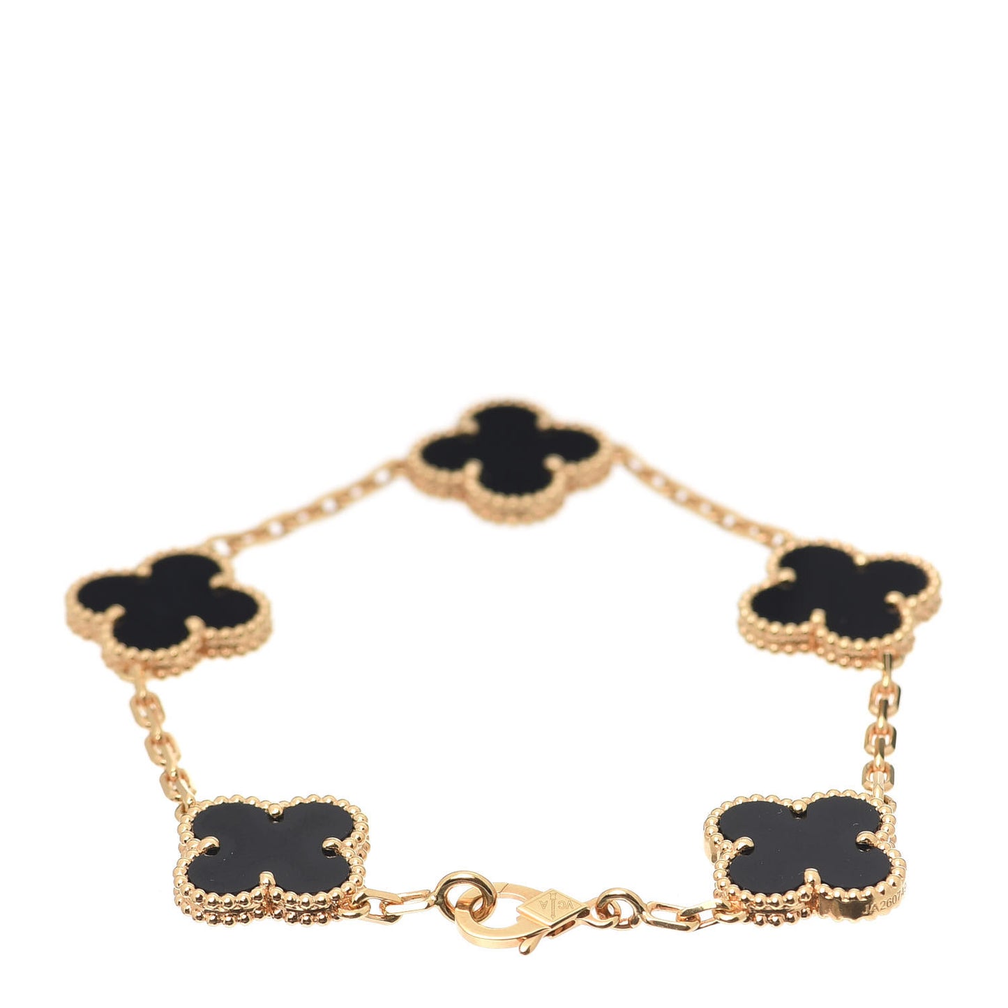 18K Yellow Gold Black Onyx 5 Motifs Vintage Alhambra Bracelet