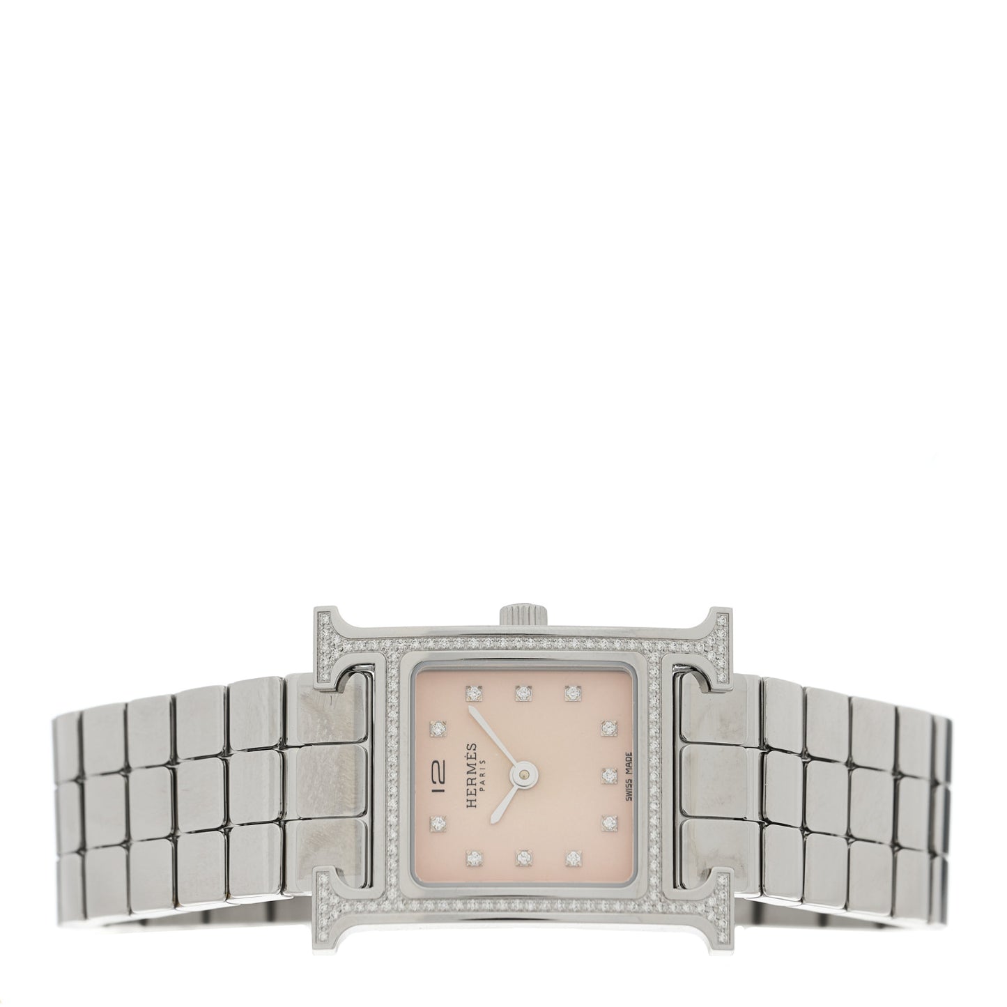 Stainless Steel Diamond Bezel Mother of Pearl 21mm Heure H Hour Quartz Watch