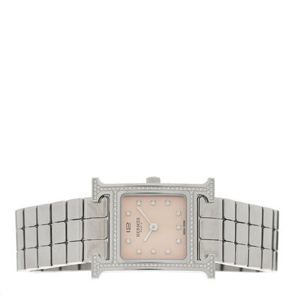 Hermes Stainless Steel Diamond Bezel Mother of Pearl 21mm Heure H Hour Quartz Watch 2 of 6