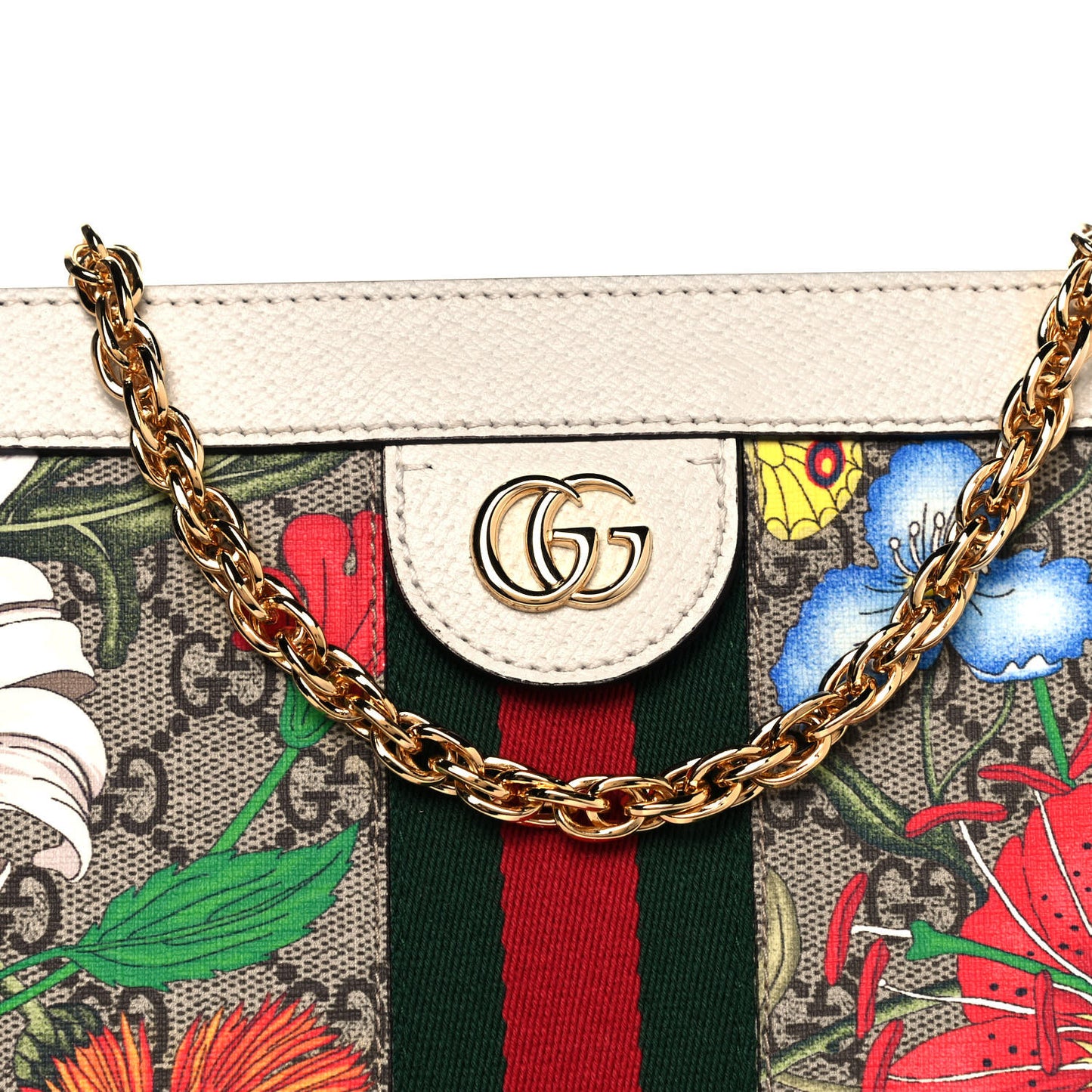 GG Supreme Monogram Flora Web Small Ophidia Chain Shoulder Bag White