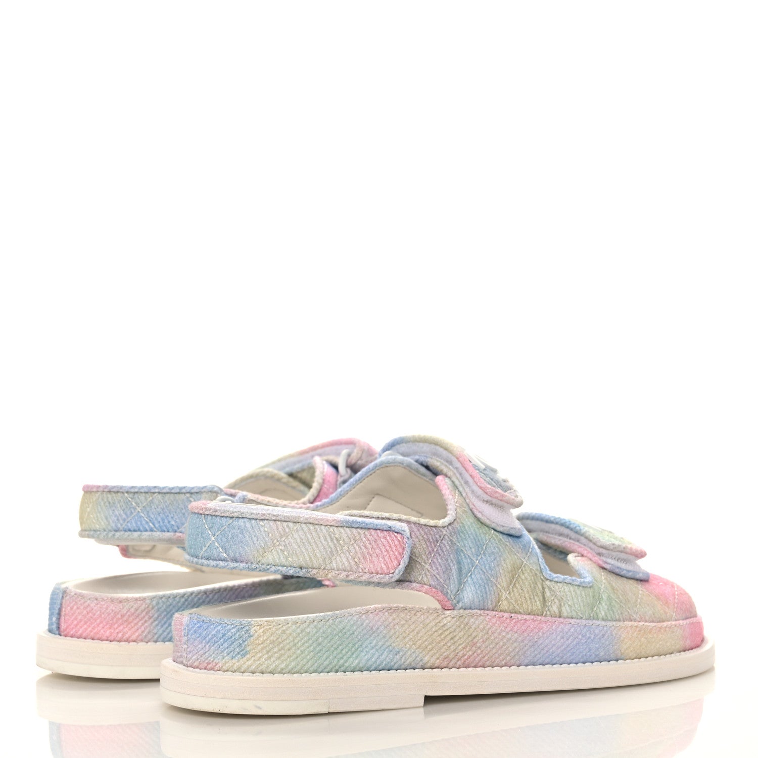 Chanel Printed Fabric Quilted Dad Sandals 36 Green Pink Blue 4 of 8