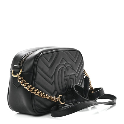 Gucci Calfskin Matelasse Small GG Marmont Chain Shoulder Bag Black 3 of 11