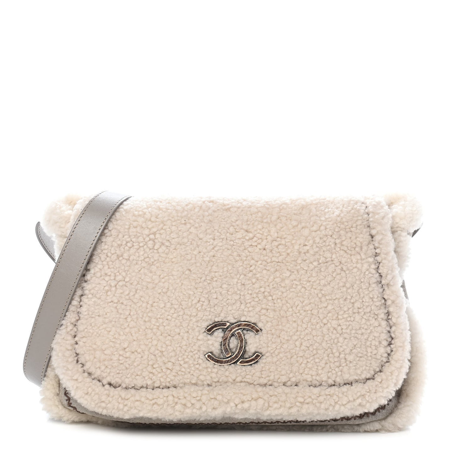 Shearling Lambskin Messenger Bag Grey