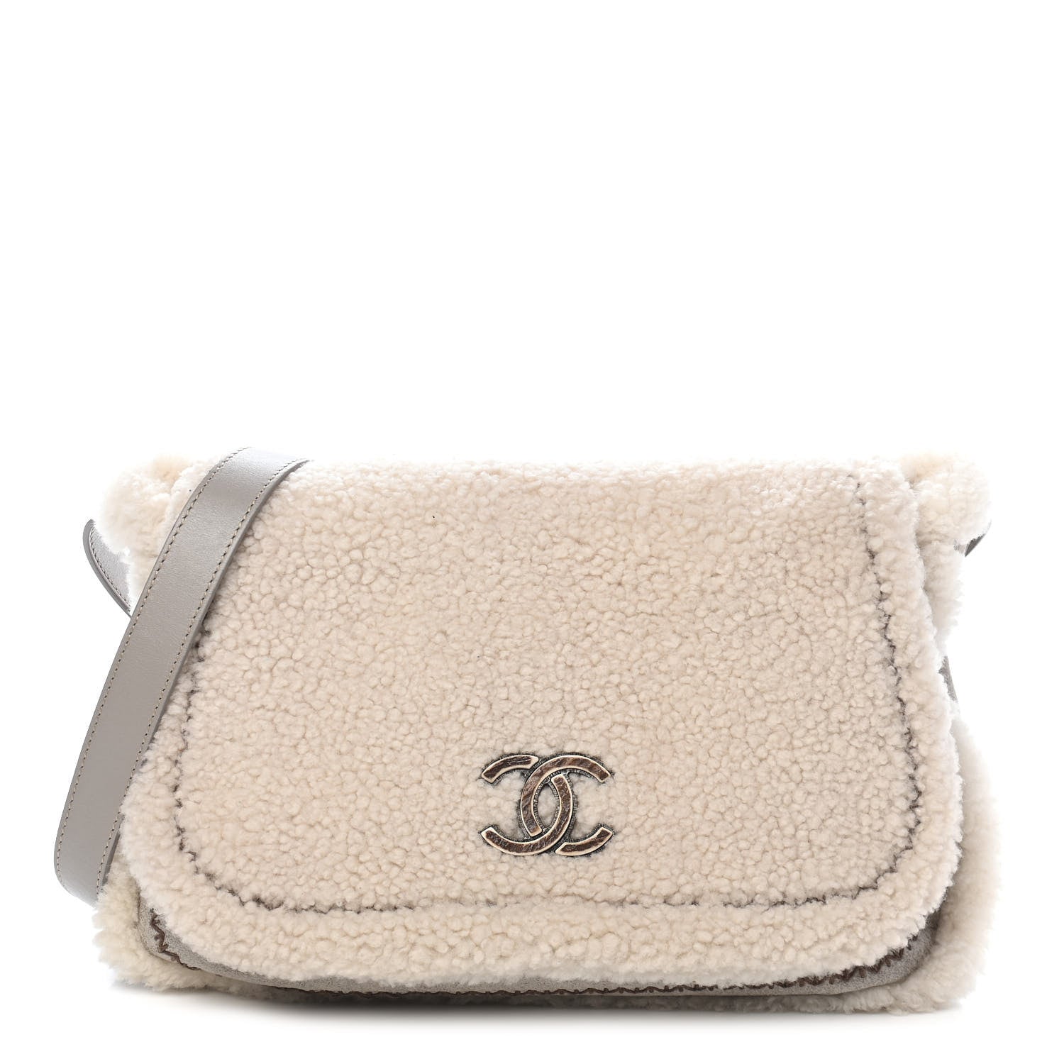 Chanel Shearling Lambskin Messenger Bag Grey 1 of 9