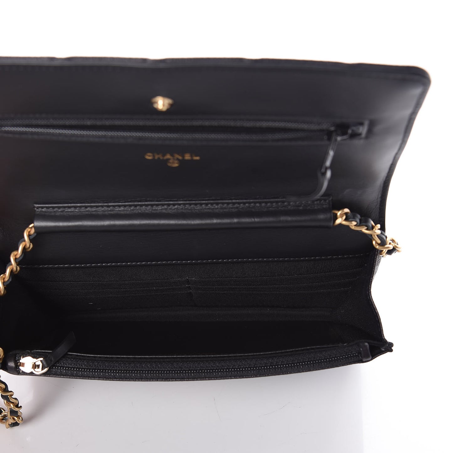 Letter Calfskin Embossed Quilted Wallet On Chain WOC Black
