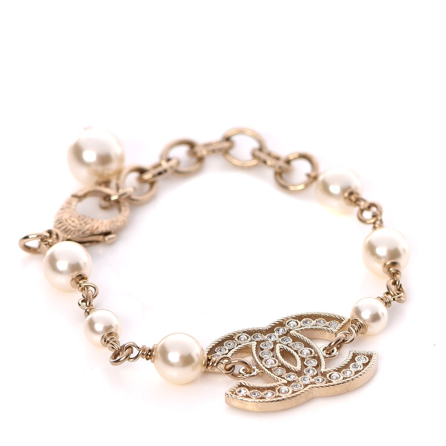 Pearl Crystal CC Bracelet Gold