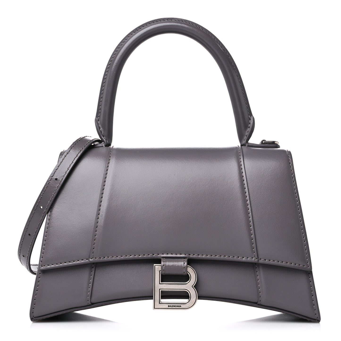 Shiny Box Calfskin Small Hourglass Top Handle Bag Dark Grey