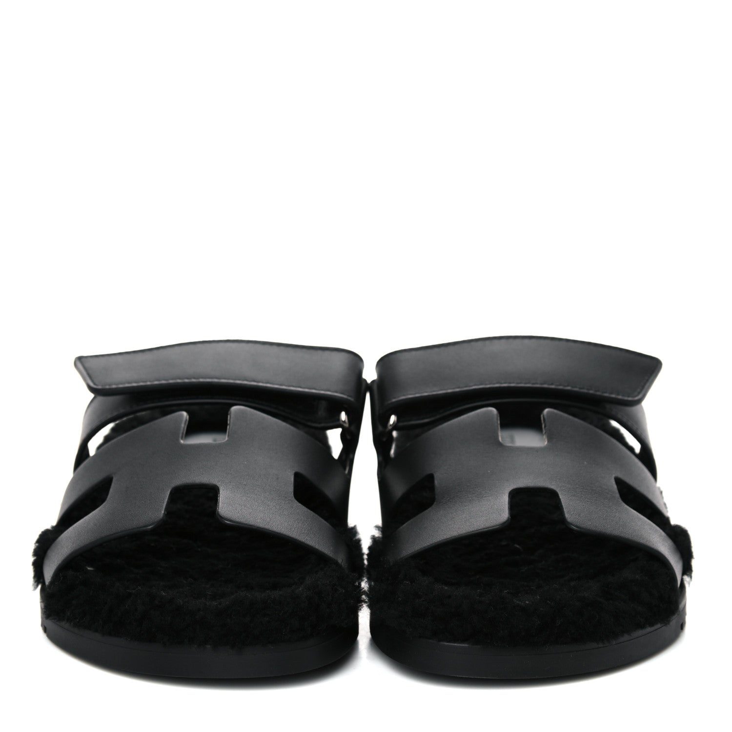 Hermes Calfskin Woolskin Womens Chypre Sandals 38 Black 2 of 9