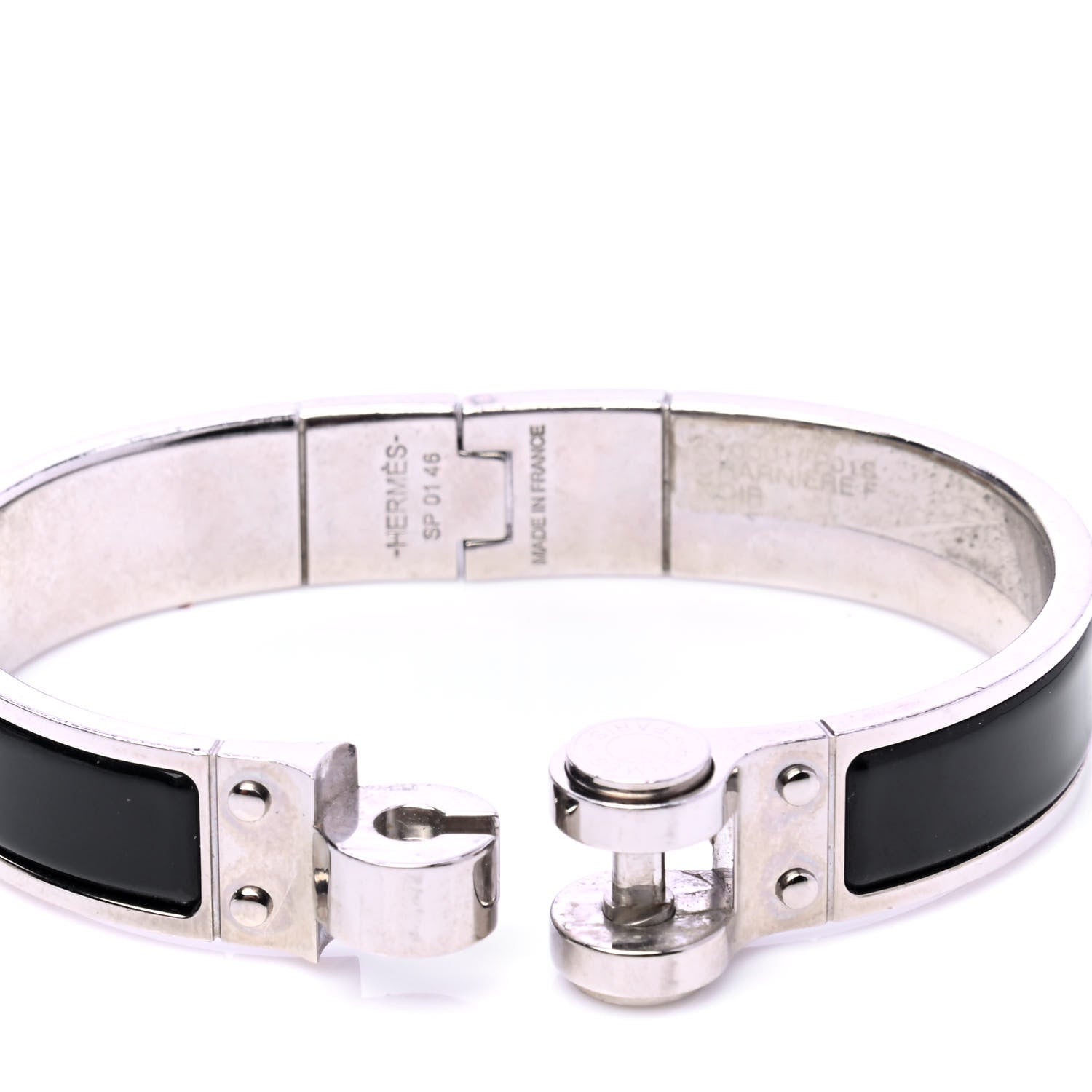Hermes Enamel Charniere Uni Narrow Hinged Bracelet S Black 4 of 5